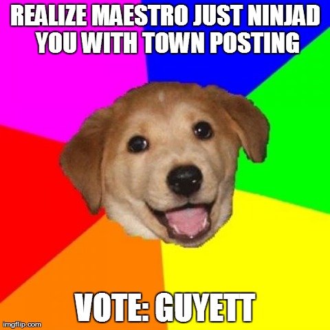 Advice Dog Meme | REALIZE MAESTRO JUST NINJAD YOU WITH TOWN POSTING VOTE: GUYETT | image tagged in memes,advice dog | made w/ Imgflip meme maker