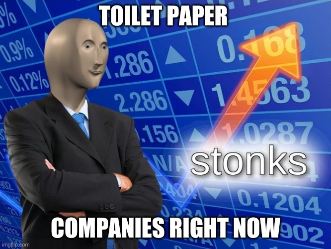 Stonks | TOILET PAPER; COMPANIES RIGHT NOW | image tagged in stonks | made w/ Imgflip meme maker