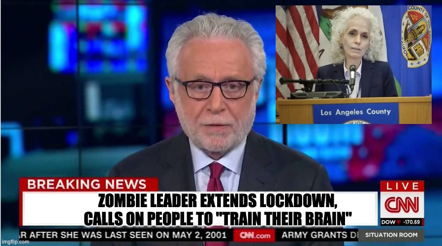 Zombie Presser | ZOMBIE LEADER EXTENDS LOCKDOWN, CALLS ON PEOPLE TO "TRAIN THEIR BRAIN" | image tagged in cnn wolf of fake news fanfiction | made w/ Imgflip meme maker
