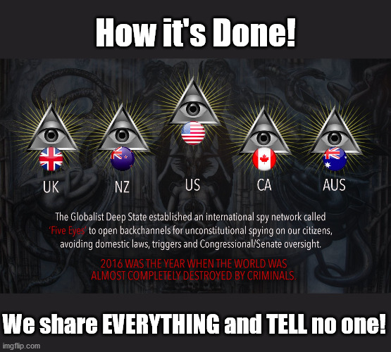 The Five EYES...the work-around the constitution | How it's Done! We share EVERYTHING and TELL no one! | image tagged in the five eyes,constitution,unconstitutional,deep state,swamp | made w/ Imgflip meme maker