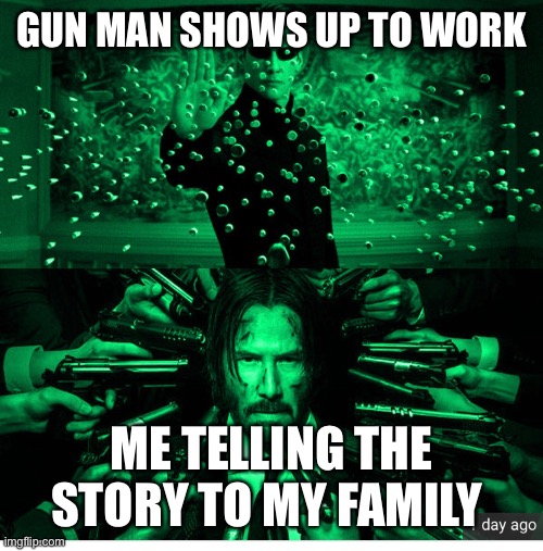 Gum man | GUN MAN SHOWS UP TO WORK; ME TELLING THE STORY TO MY FAMILY | image tagged in iron man | made w/ Imgflip meme maker