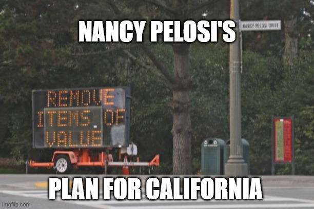 Nancy's Plan | NANCY PELOSI'S; PLAN FOR CALIFORNIA | image tagged in nancy pelosi,ca | made w/ Imgflip meme maker