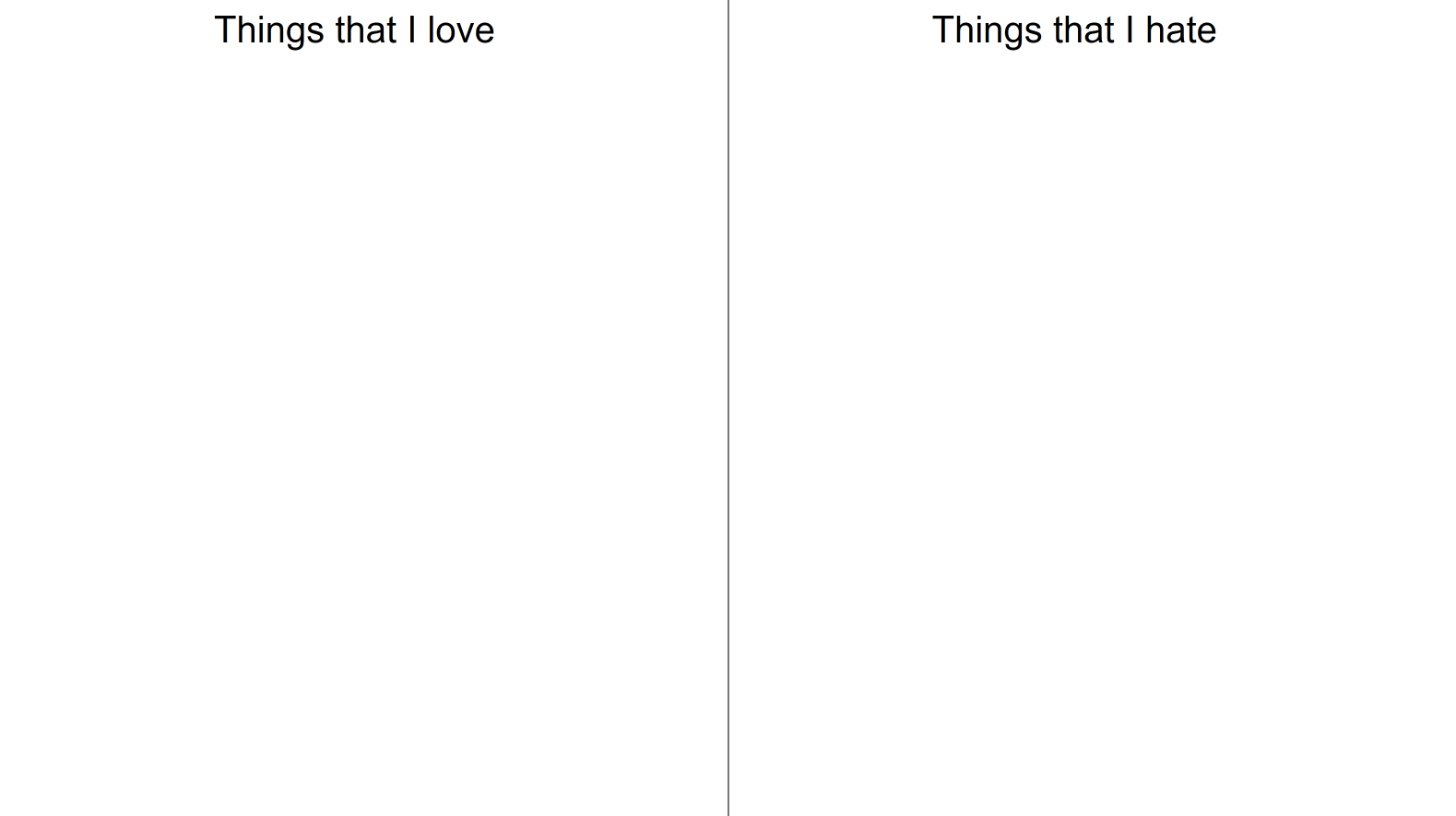Things that I love and hate Blank Meme Template