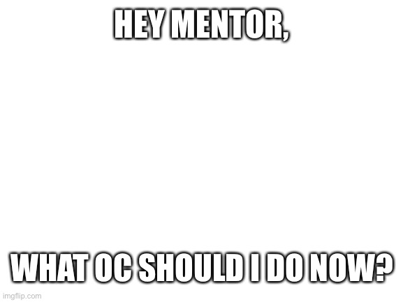 What oc? | HEY MENTOR, WHAT OC SHOULD I DO NOW? | image tagged in blank white template | made w/ Imgflip meme maker