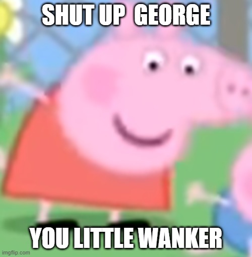 Peppa Pig | SHUT UP  GEORGE; YOU LITTLE WANKER | image tagged in peppa pig | made w/ Imgflip meme maker