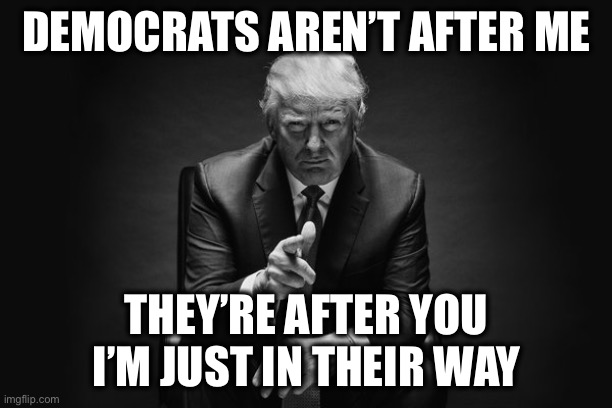DEMOCRATS AREN’T AFTER ME THEY’RE AFTER YOU
I’M JUST IN THEIR WAY | made w/ Imgflip meme maker