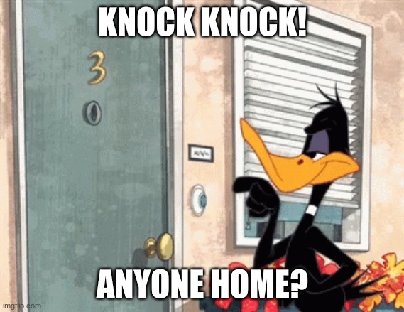 Knock Knock | KNOCK KNOCK! ANYONE HOME? | image tagged in knock knock | made w/ Imgflip meme maker