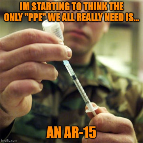PPE | IM STARTING TO THINK THE ONLY "PPE" WE ALL REALLY NEED IS... AN AR-15 | image tagged in covid19,covid,coronavirus,corona,ar15,vaccine | made w/ Imgflip meme maker