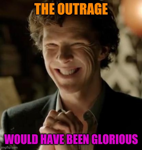 Sherlock | THE OUTRAGE WOULD HAVE BEEN GLORIOUS | image tagged in sherlock | made w/ Imgflip meme maker