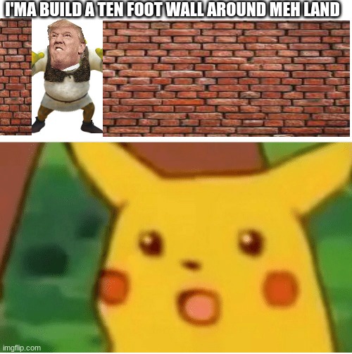 rip pikachu | I'MA BUILD A TEN FOOT WALL AROUND MEH LAND | image tagged in trump,oof | made w/ Imgflip meme maker