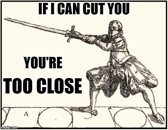 Social Distancing | IF I CAN CUT YOU; YOU'RE; TOO CLOSE | image tagged in longsword,memes | made w/ Imgflip meme maker