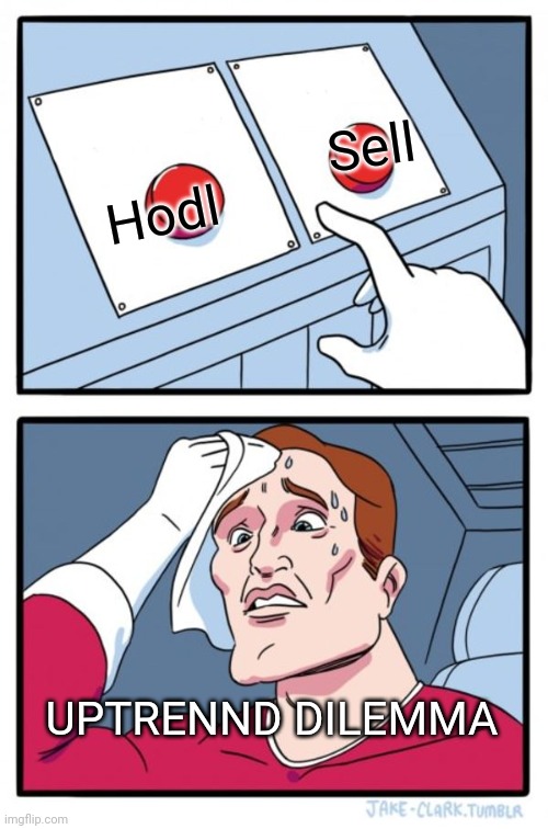 Dilemma | Sell; Hodl; UPTRENND DILEMMA | image tagged in memes,two buttons | made w/ Imgflip meme maker