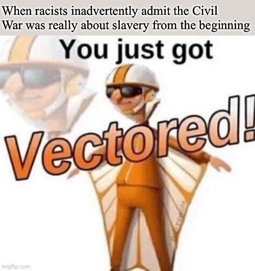 When they inadvertently say something very intelligent. | When racists inadvertently admit the Civil War was really about slavery from the beginning | image tagged in you just got vectored,slavery,civil war,racists,racist,confederacy | made w/ Imgflip meme maker