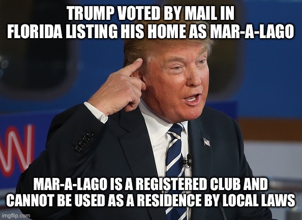 Trump commits voter fraud (will any conservatives demand he answers for this?) | TRUMP VOTED BY MAIL IN FLORIDA LISTING HIS HOME AS MAR-A-LAGO; MAR-A-LAGO IS A REGISTERED CLUB AND CANNOT BE USED AS A RESIDENCE BY LOCAL LAWS | image tagged in answer is no | made w/ Imgflip meme maker