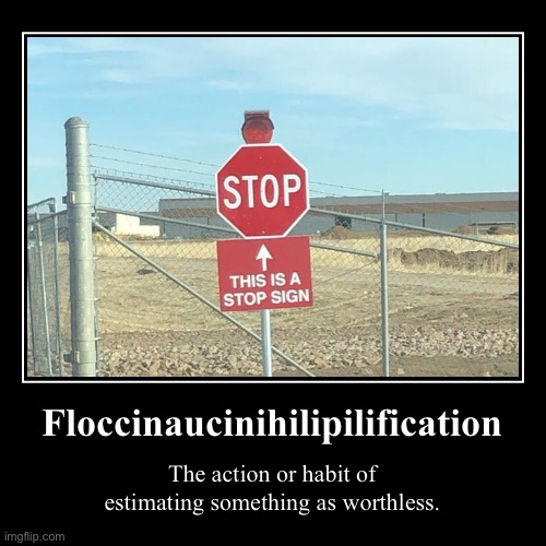 Word of the Day: Floccinaucinihilipilification | image tagged in funny,demotivationals,words,funny memes,dictionary | made w/ Imgflip demotivational maker