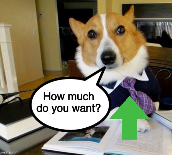 Lawyer Corgi Dog | How much do you want? | image tagged in lawyer corgi dog | made w/ Imgflip meme maker