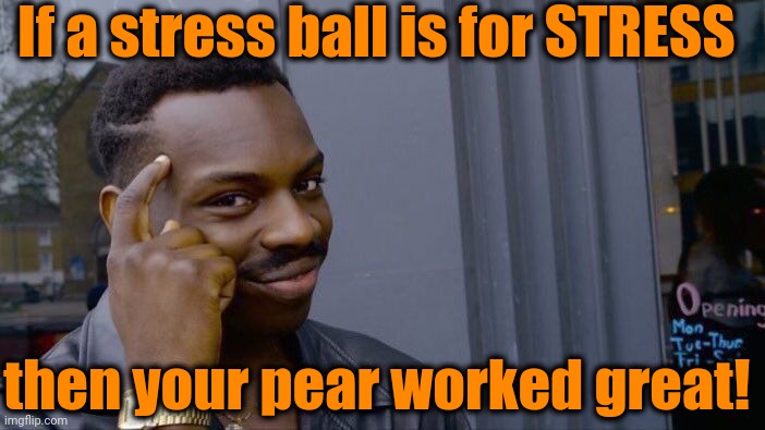 Roll Safe Think About It Meme | If a stress ball is for STRESS then your pear worked great! | image tagged in memes,roll safe think about it | made w/ Imgflip meme maker