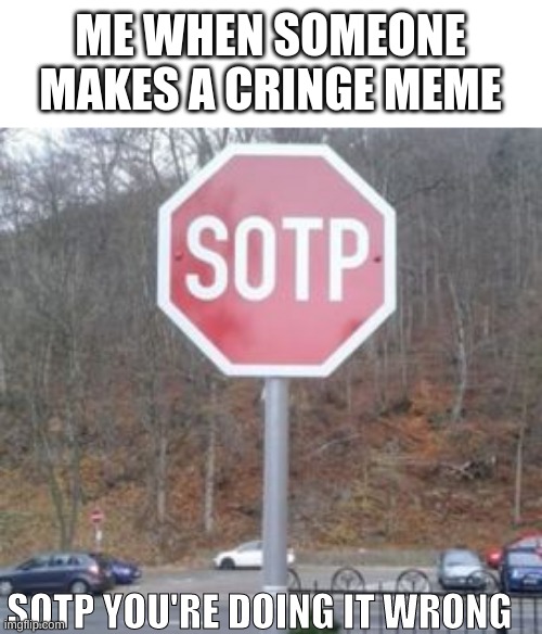 Hey STOP! | ME WHEN SOMEONE MAKES A CRINGE MEME; SOTP YOU'RE DOING IT WRONG | image tagged in sotp | made w/ Imgflip meme maker
