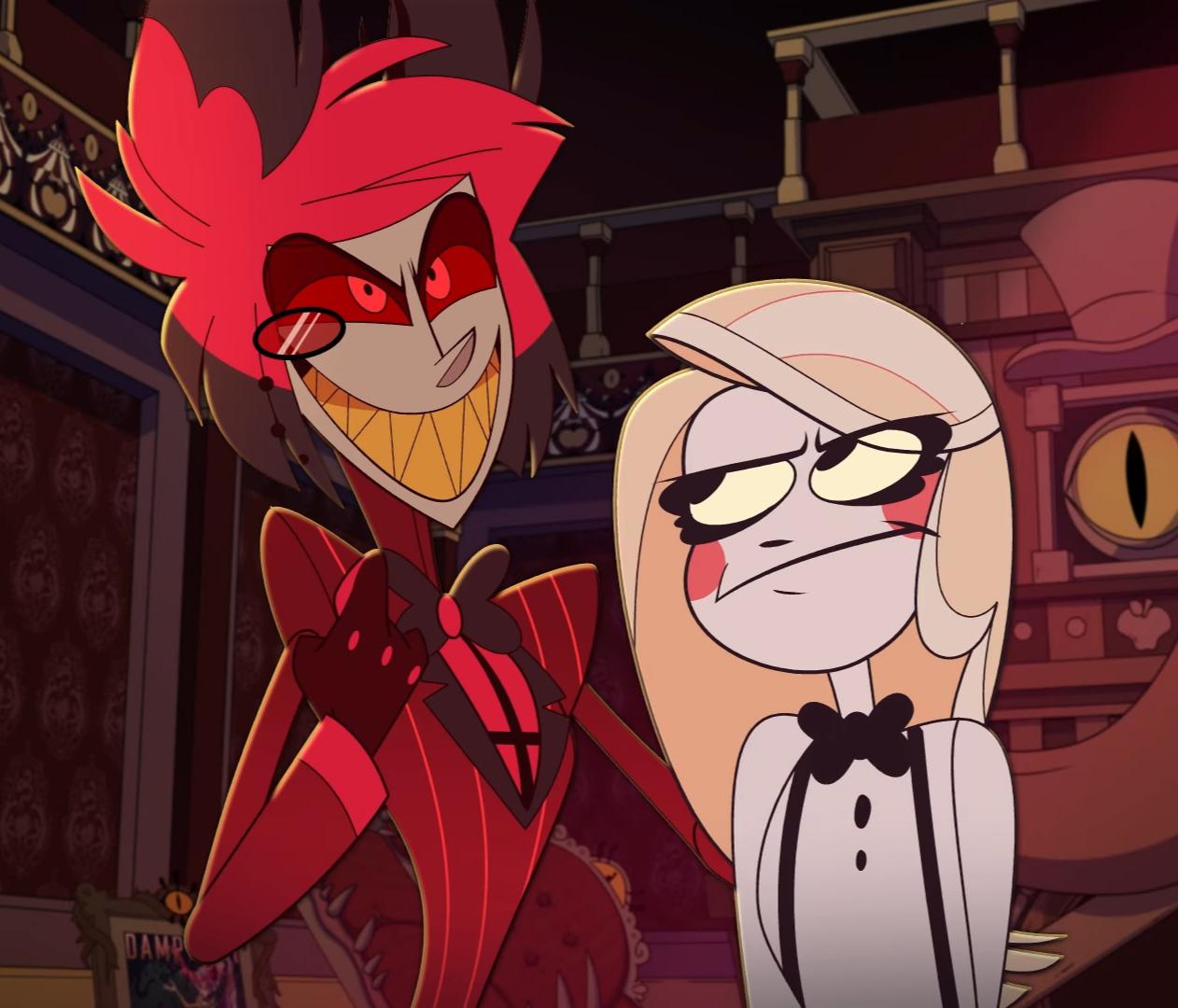 Alastor Having his hand over charlie's Shoulder (Hazbin hotel) Blank Meme Template