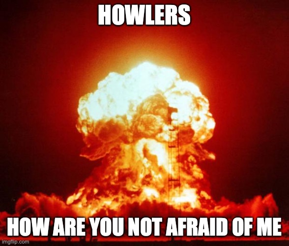 Nuke | HOWLERS HOW ARE YOU NOT AFRAID OF ME | image tagged in nuke | made w/ Imgflip meme maker
