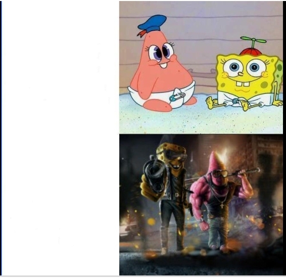 Baby spongebob, badass spongebob Blank Meme Template