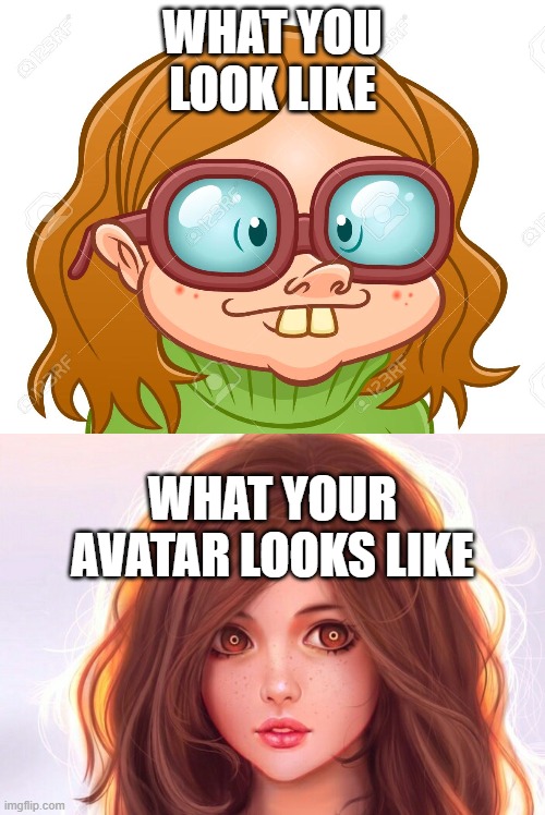 Avatar | WHAT YOU LOOK LIKE; WHAT YOUR AVATAR LOOKS LIKE | image tagged in avatar,pretty,ugly,what you really look like vs what your avatar looks like,unrealistic,people making themselves look better | made w/ Imgflip meme maker