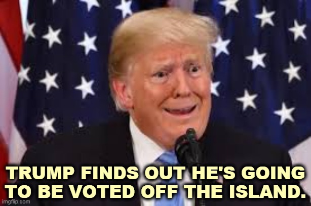 Loser | TRUMP FINDS OUT HE'S GOING TO BE VOTED OFF THE ISLAND. | image tagged in trump,loser,fear,panic,wet | made w/ Imgflip meme maker