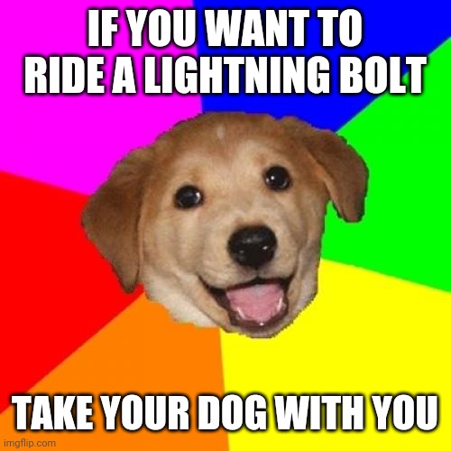 Advice Dog | IF YOU WANT TO RIDE A LIGHTNING BOLT; TAKE YOUR DOG WITH YOU | image tagged in memes,advice dog | made w/ Imgflip meme maker