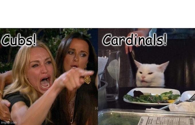 Woman Yelling At Cat | Cardinals! Cubs! | image tagged in memes,woman yelling at cat | made w/ Imgflip meme maker