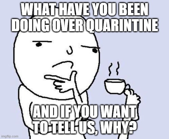 I luv this stream | WHAT HAVE YOU BEEN DOING OVER QUARANTINE; AND IF YOU WANT TO TELL US, WHY? | image tagged in thinking meme | made w/ Imgflip meme maker