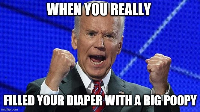 Joe Biden fists angry | WHEN YOU REALLY; FILLED YOUR DIAPER WITH A BIG POOPY | image tagged in joe biden fists angry | made w/ Imgflip meme maker