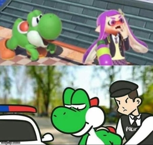Im not bailing you out this time Yoshi! First tax fraud and now this?! | image tagged in yoshi,inkling,police,smash bros,funny,memes | made w/ Imgflip meme maker
