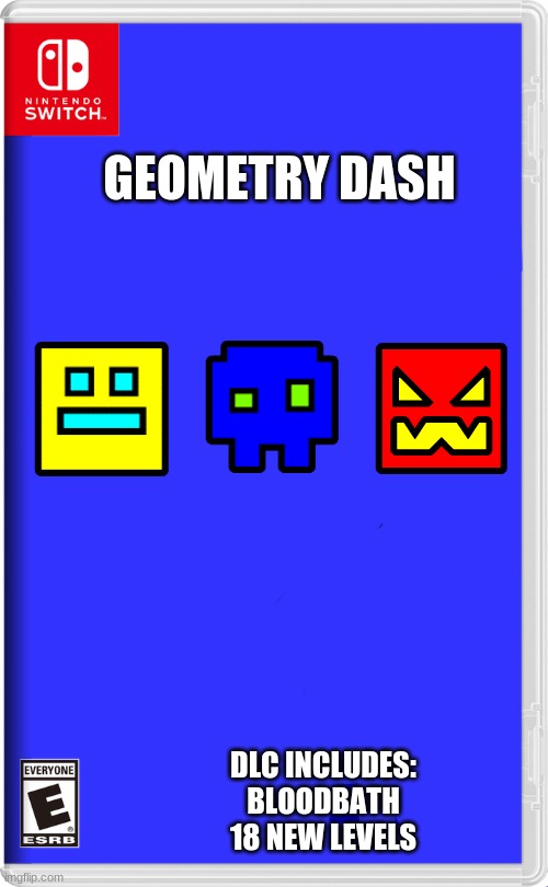 GD for Switch | GEOMETRY DASH; DLC INCLUDES:
BLOODBATH
18 NEW LEVELS | image tagged in gdforswitch | made w/ Imgflip meme maker