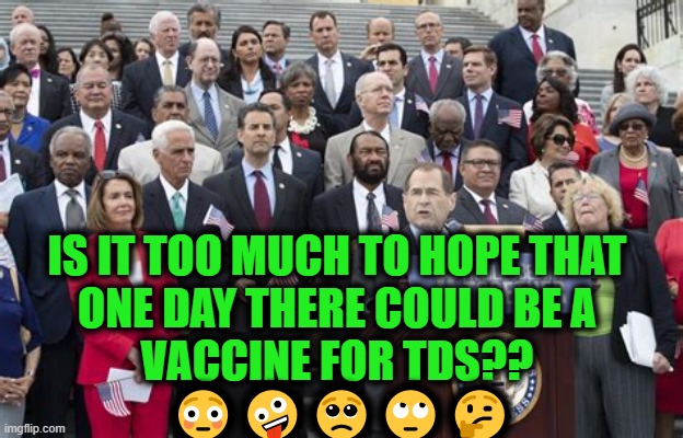 More Chance of a Vaccine for Covid-19? | IS IT TOO MUCH TO HOPE THAT 
ONE DAY THERE COULD BE A 
VACCINE FOR TDS?? 
😳🤪🥺🙄🤔 | image tagged in politics,political meme,donald trump,trump derangement syndrome,liberal agenda,liberals | made w/ Imgflip meme maker