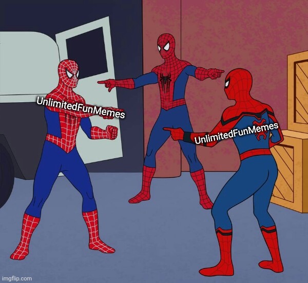 Spider-man pointing | UnlimitedFunMemes UnlimitedFunMemes | image tagged in spider-man pointing | made w/ Imgflip meme maker