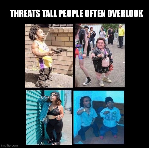 Big Trouble | THREATS TALL PEOPLE OFTEN OVERLOOK | image tagged in midgets,dwarves,leprechaun,hobbits | made w/ Imgflip meme maker