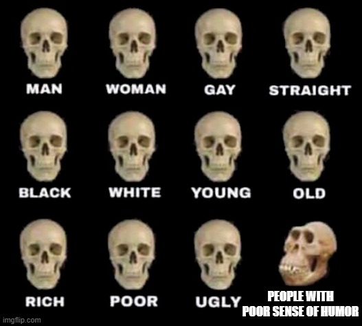 man woman gay straight skull | PEOPLE WITH POOR SENSE OF HUMOR | image tagged in man woman gay straight skull | made w/ Imgflip meme maker