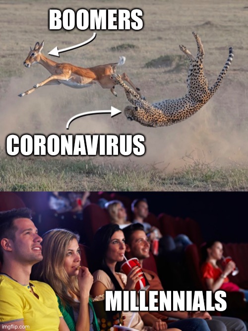 Crowd enjoys watching life and death struggle | BOOMERS; CORONAVIRUS; MILLENNIALS | image tagged in covid-19,boomer,millennials,satire | made w/ Imgflip meme maker