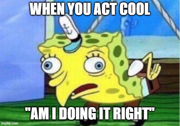 cool sponge | WHEN YOU ACT COOL; "AM I DOING IT RIGHT" | image tagged in memes,mocking spongebob | made w/ Imgflip meme maker