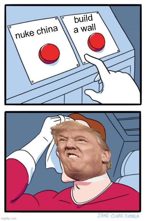 Two Buttons Meme | build a wall; nuke china | image tagged in memes,two buttons | made w/ Imgflip meme maker