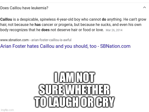 I AM NOT SURE WHETHER TO LAUGH OR CRY | image tagged in blank white template | made w/ Imgflip meme maker