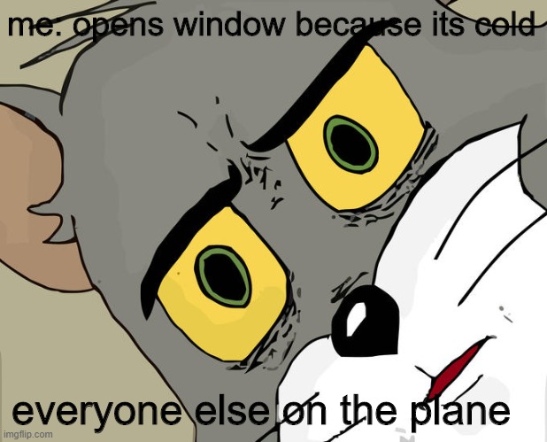 plane window | me: opens window because its cold; everyone else on the plane | image tagged in memes,unsettled tom | made w/ Imgflip meme maker