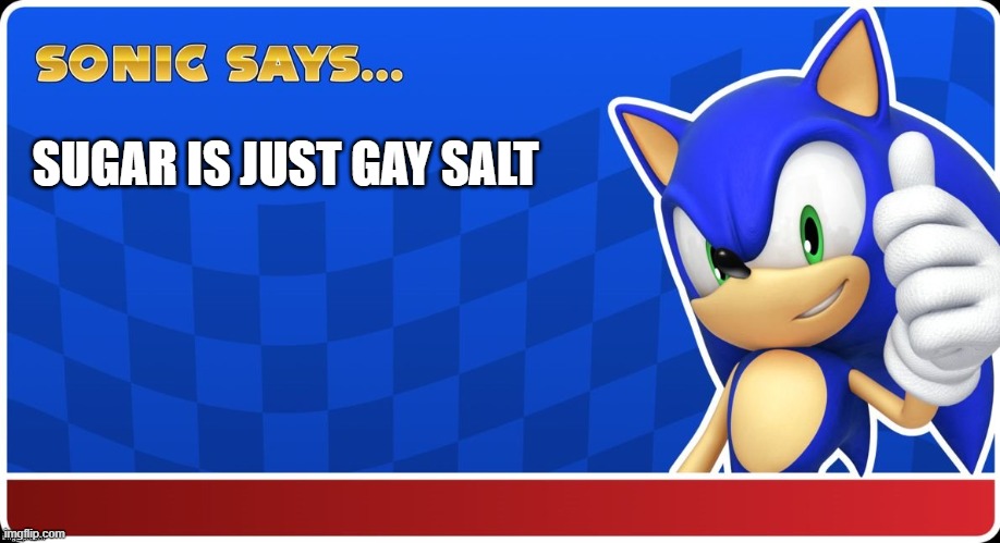 Sugar is just gay salt | SUGAR IS JUST GAY SALT | image tagged in sonic says sasr,sonic says,sonic meme | made w/ Imgflip meme maker