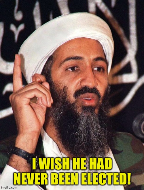 usama bin Laden | I WISH HE HAD NEVER BEEN ELECTED! | image tagged in usama bin laden | made w/ Imgflip meme maker