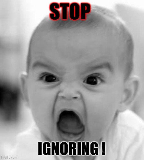When someone doesn’t reply in few minutes | STOP; IGNORING ! | image tagged in angry baby | made w/ Imgflip meme maker