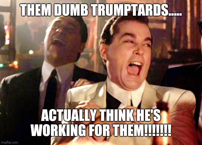 Good Fellas Hilarious | THEM DUMB TRUMPTARDS..... ACTUALLY THINK HE'S WORKING FOR THEM!!!!!!! | image tagged in memes,good fellas hilarious | made w/ Imgflip meme maker