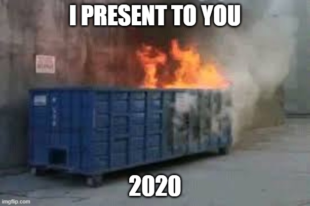 Dumpster fire | I PRESENT TO YOU; 2020 | image tagged in dumpster fire | made w/ Imgflip meme maker