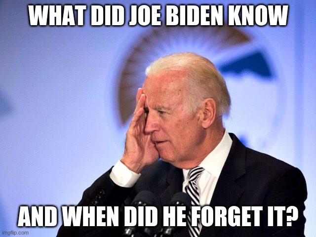 corn pop? | WHAT DID JOE BIDEN KNOW; AND WHEN DID HE FORGET IT? | image tagged in corn pop | made w/ Imgflip meme maker