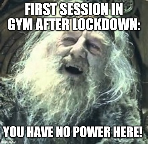 Theoden You Have No Power Here | FIRST SESSION IN GYM AFTER LOCKDOWN:; YOU HAVE NO POWER HERE! | image tagged in theoden you have no power here | made w/ Imgflip meme maker