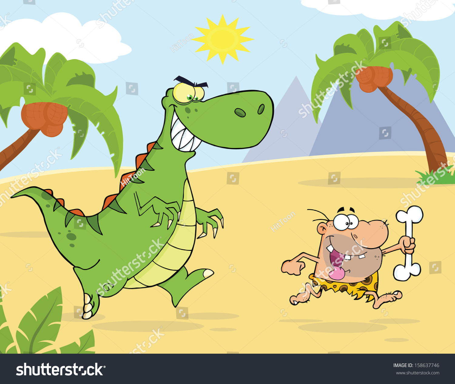 Dinosaur chasing caveman Blank Meme Template